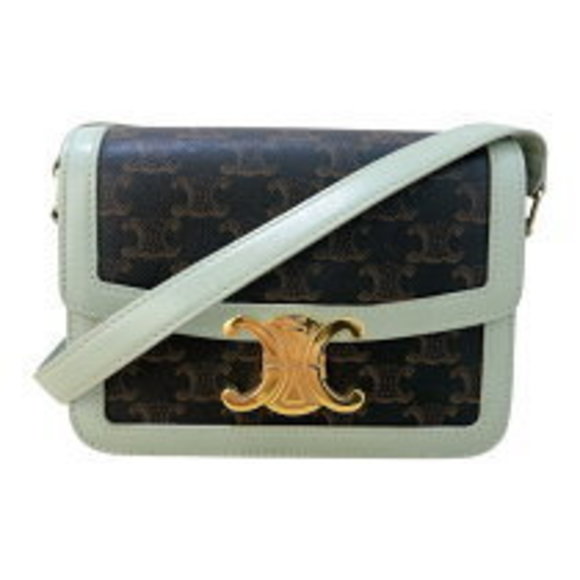 Celine Teen Triomphe Bag Green Canvas Calf Leather - Picture 1 of 7